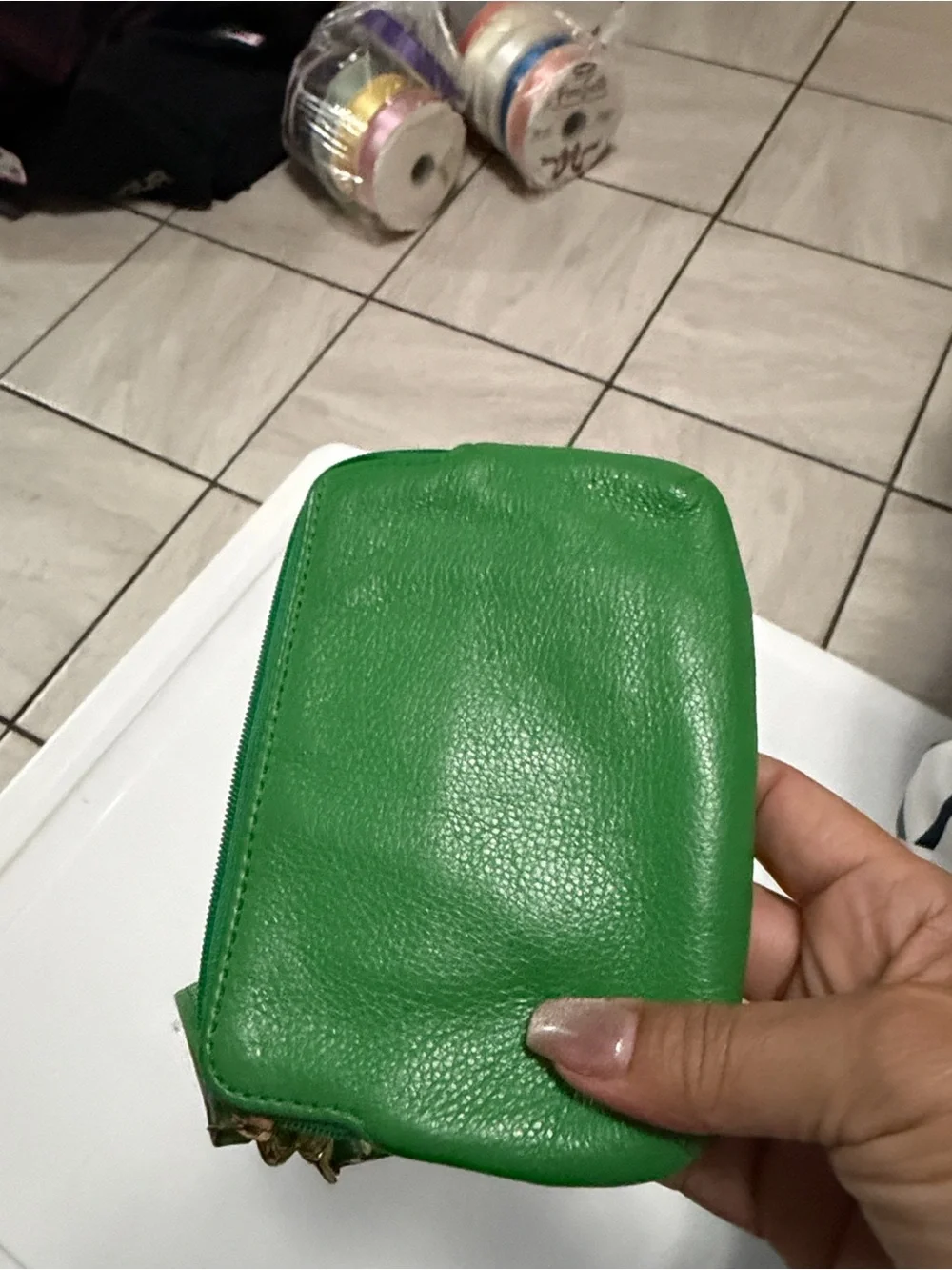 Coach Bright Green Leather Coin Pouch with Gold Logo vintage
